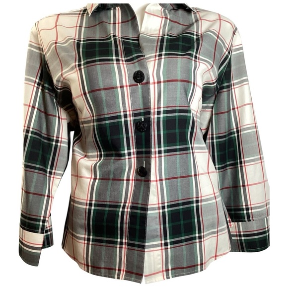 Foxcroft Gray and Green Plaid Button Down Shirt, Plus Size 24W - Picture 4 of 7